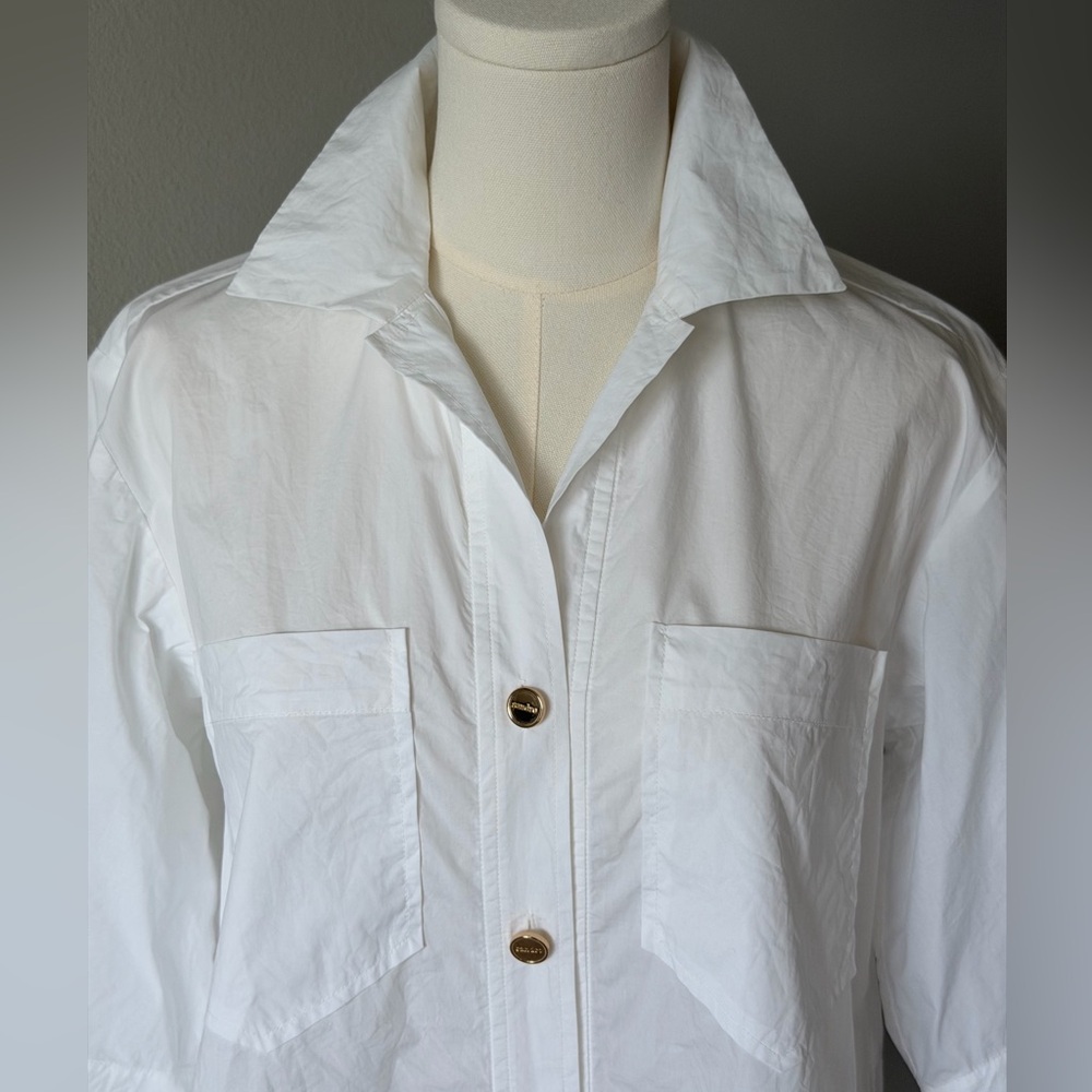 Sandro Oversized Cotton White Short Sleeve Button-Down Shirt / Tunic Size 0-S - Picture 3 of 16